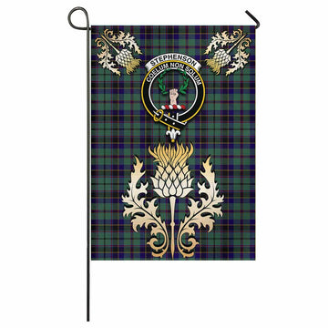 Stephenson (Stevenson) Tartan Garden Flag with Golden Regal Scottish Thistle Emblem