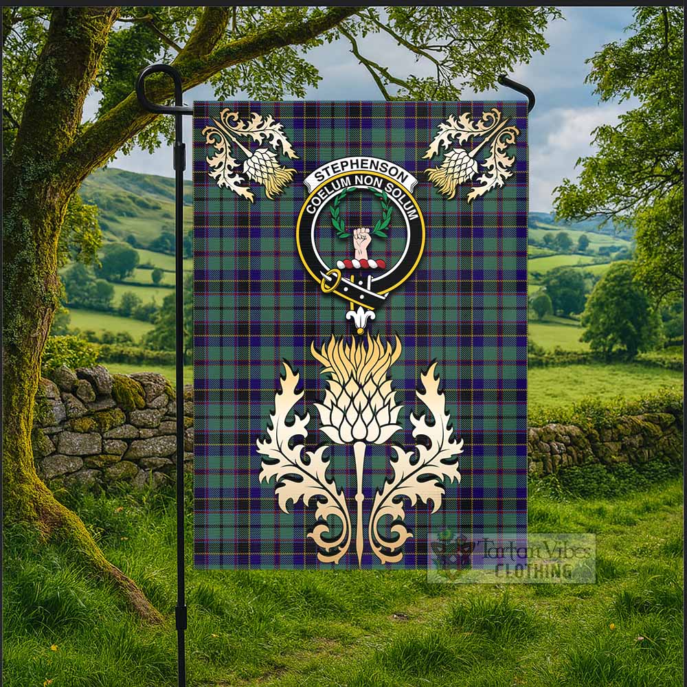 Stephenson (Stevenson) Tartan Garden Flag with Golden Regal Scottish Thistle Emblem - Tartan Vibes Clothing
