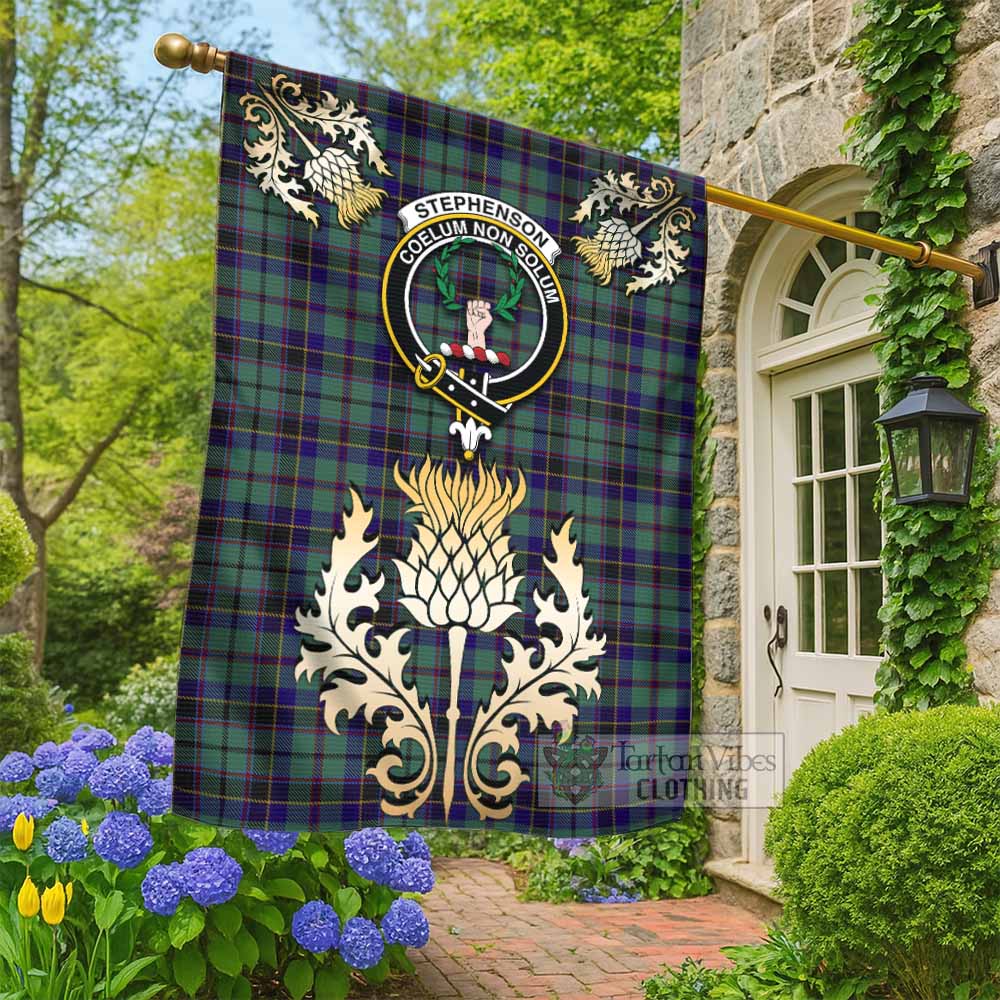 Stephenson (Stevenson) Tartan Garden Flag with Golden Regal Scottish Thistle Emblem - Tartan Vibes Clothing