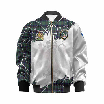 Stephenson (Stevenson) Tartan Kid Bomber Jacket with Family Crest and Lion Rampant Grunge Style