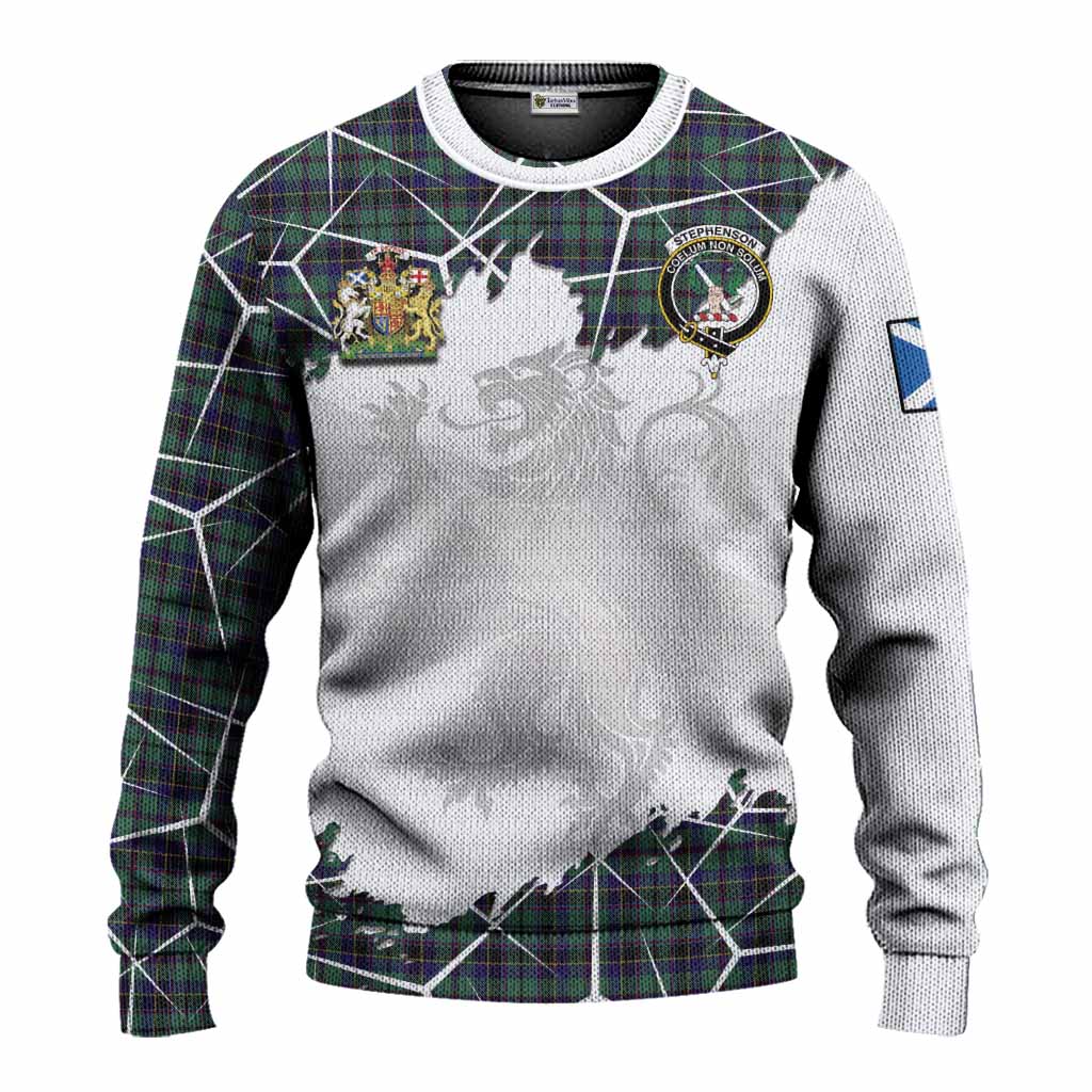 Stephenson (Stevenson) Tartan Knitted Sweater with Family Crest and Lion Rampant Grunge Style