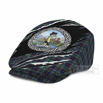 Stephenson (Stevenson) Tartan Loch Ness Monster Flat Cap, Jeff Cap Celtic Knot Nessie Art