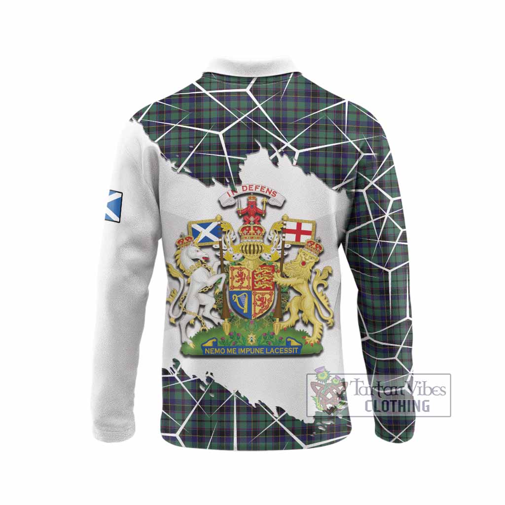 Stephenson (Stevenson) Tartan Long Sleeve Polo Shirt with Family Crest and Lion Rampant Grunge Style
