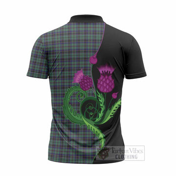 Stephenson (Stevenson) Tartan Zipper Polo Shirt Traditional Scottish Thistle