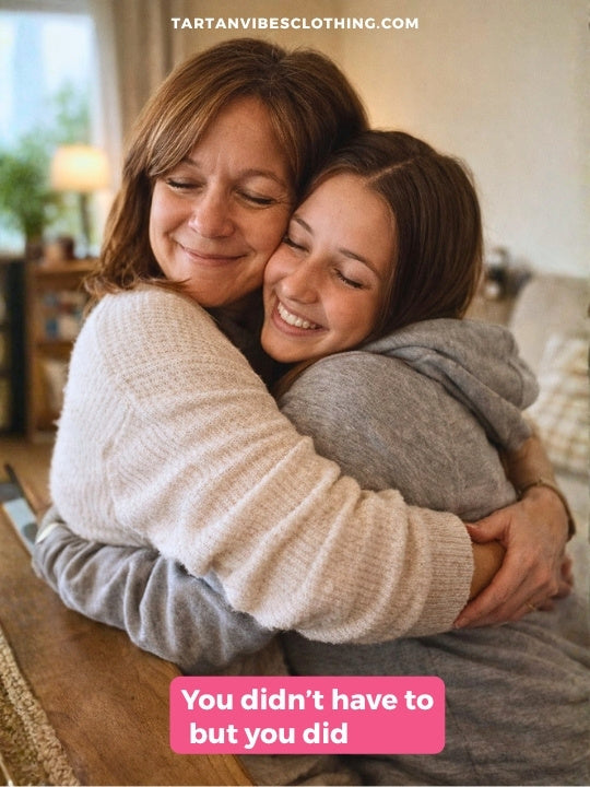 Stepmom Mother’s Day moment: warm hug between bonus mom and daughter