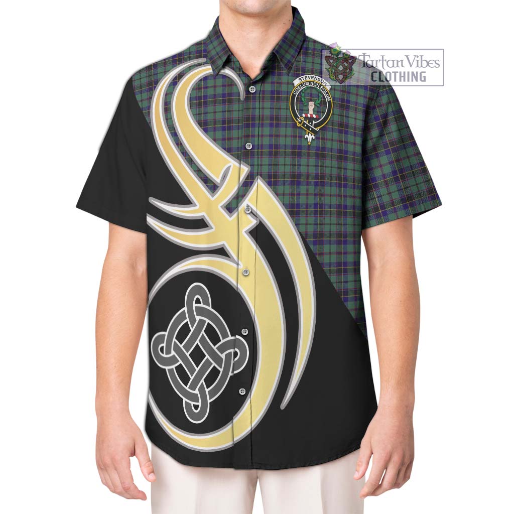 Stevenson Tartan Short Sleeve Button Shirt with Family Crest and Celtic Symbol Style Kid - Tartan Vibes Clothing