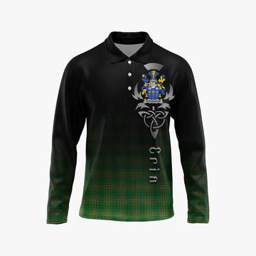 Stevenson Irish Clan Long Sleeve Polo Shirt with Coat of Arms Erin Go Bragh Celtic Inspired Unisex - Tartan Vibes Clothing
