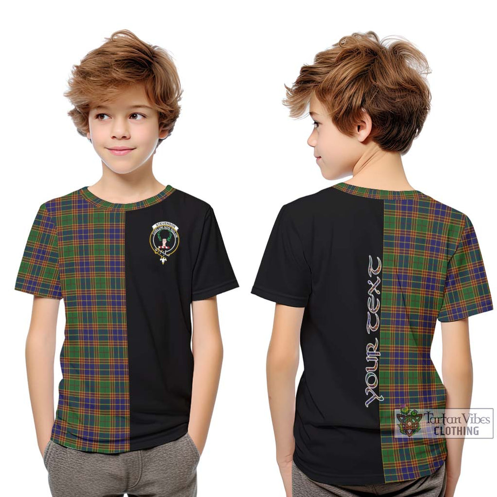 Stevenson Tartan Kid T-Shirt with Family Crest and Half Of Me Style Youth XL Size14 - Tartanvibesclothing Shop