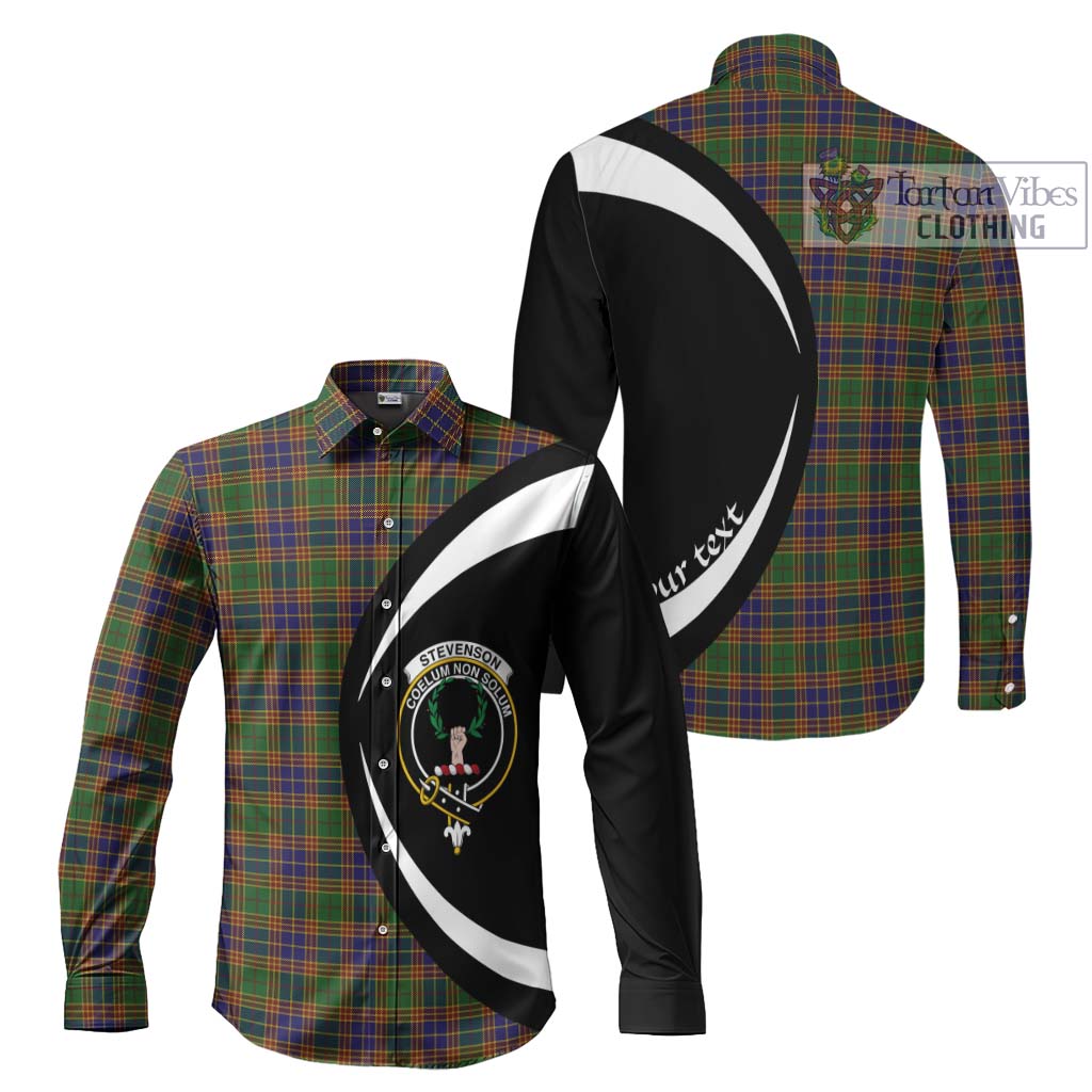 Stevenson Tartan Long Sleeve Button Up with Family Crest Circle Style Men's Shirt S - Tartan Vibes Clothing