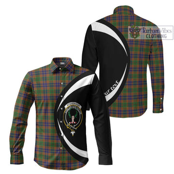 Stevenson Tartan Long Sleeve Button Up with Family Crest Circle Style Men's Shirt S - Tartan Vibes Clothing