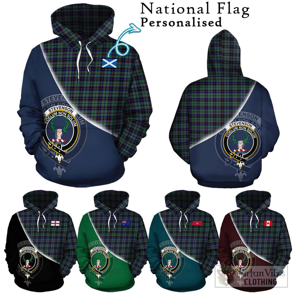 Stevenson Tartan Hoodie with Personalised National Flag and Family Crest Half Style Zip Hoodie - Tartanvibesclothing Shop