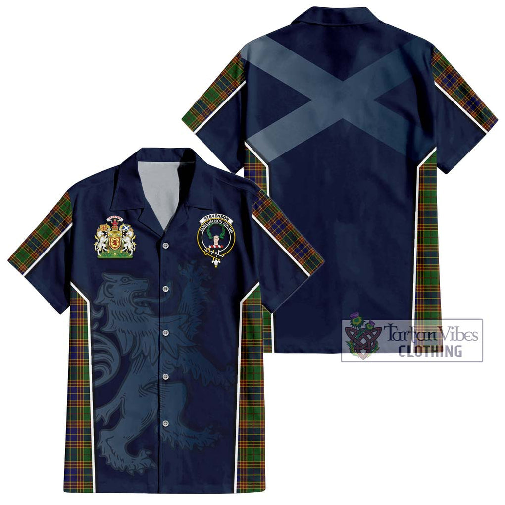 Stevenson Tartan Short Sleeve Button Shirt with Family Crest and Lion Rampant Vibes Sport Style Kid - Tartan Vibes Clothing