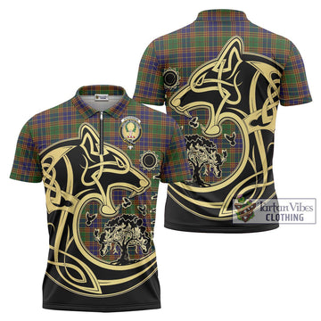 Stevenson Tartan Zipper Polo Shirt with Family Crest Celtic Wolf Style Unisex - Tartanvibesclothing Shop