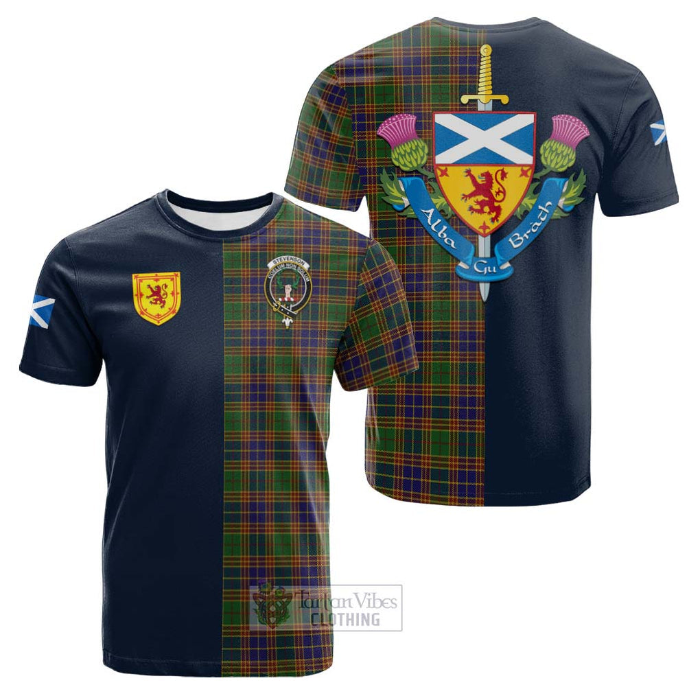 Tartan Vibes Clothing Stevenson Tartan Cotton T-shirt with Scottish Lion Royal Arm Half Style