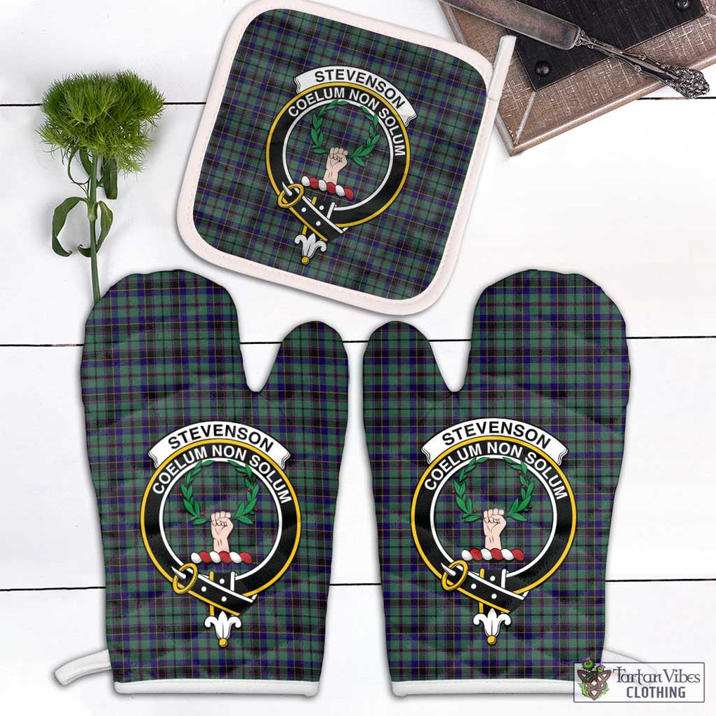 Stevenson Tartan Combo Oven Mitt & Pot-Holder with Family Crest Combo 1 Oven Mitt & 1 Pot-Holder White - Tartan Vibes Clothing