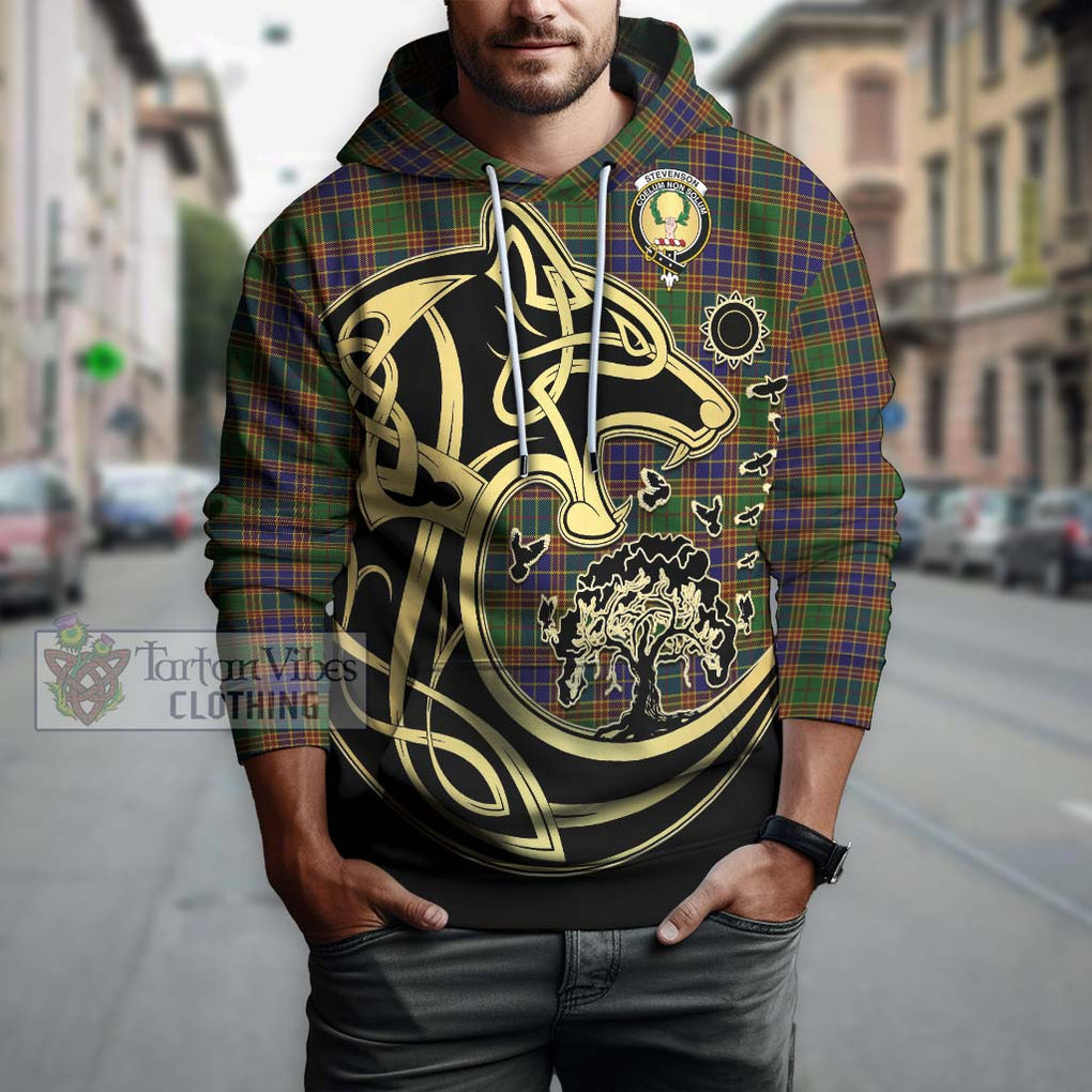 Stevenson Tartan Hoodie with Family Crest Celtic Wolf Style Zip Hoodie - Tartan Vibes Clothing