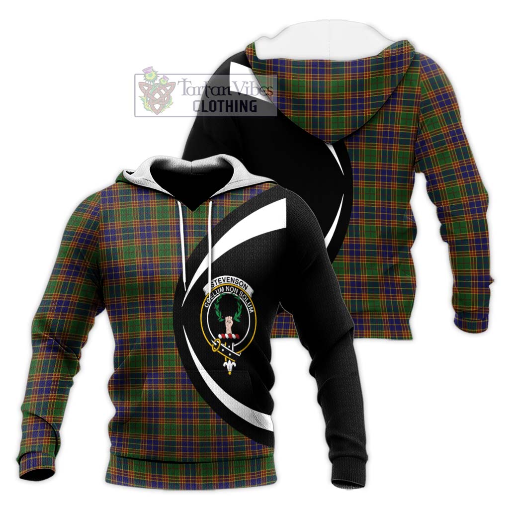 Stevenson Tartan Knitted Hoodie with Family Crest Circle Style Unisex Knitted Pullover Hoodie - Tartan Vibes Clothing