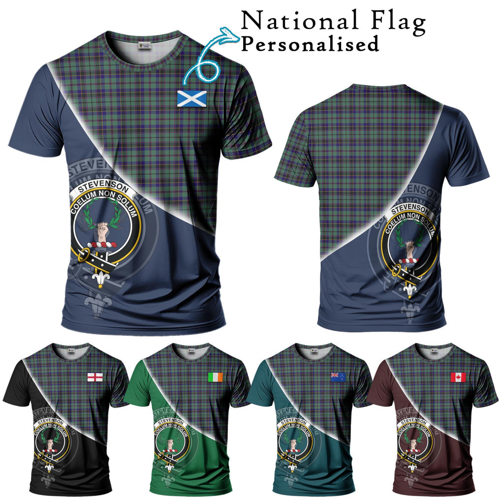 Stevenson Tartan T-Shirt with Personalised National Flag and Family Crest Half Style Kid's Shirt - Tartanvibesclothing Shop