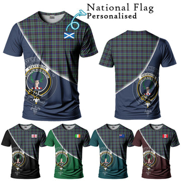 Stevenson Tartan T-Shirt with Personalised National Flag and Family Crest Half Style Kid's Shirt - Tartanvibesclothing Shop