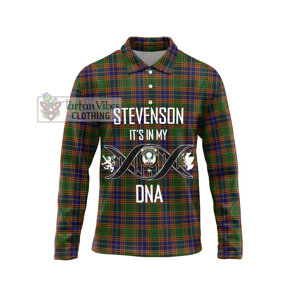 Stevenson Tartan Long Sleeve Polo Shirt with Family Crest DNA In Me Style Unisex - Tartanvibesclothing Shop
