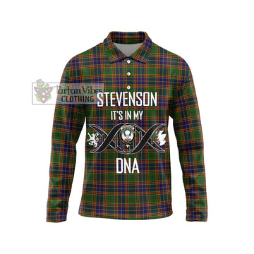 Stevenson Tartan Long Sleeve Polo Shirt with Family Crest DNA In Me Style Unisex - Tartanvibesclothing Shop