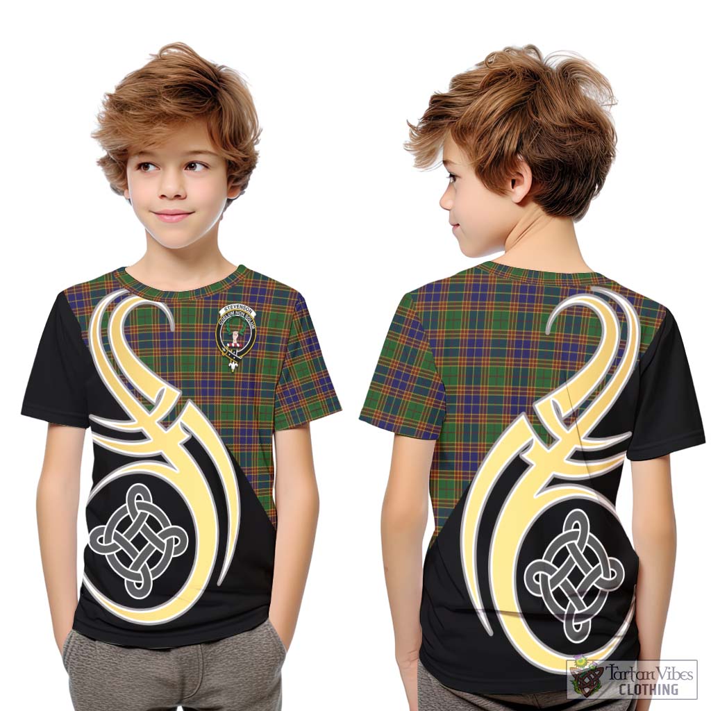 Stevenson Tartan Kid T-Shirt with Family Crest and Celtic Symbol Style Youth XL Size14 - Tartan Vibes Clothing
