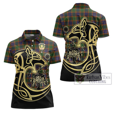Stevenson Tartan Women's Polo Shirt with Family Crest Celtic Wolf Style Women - Tartanvibesclothing Shop