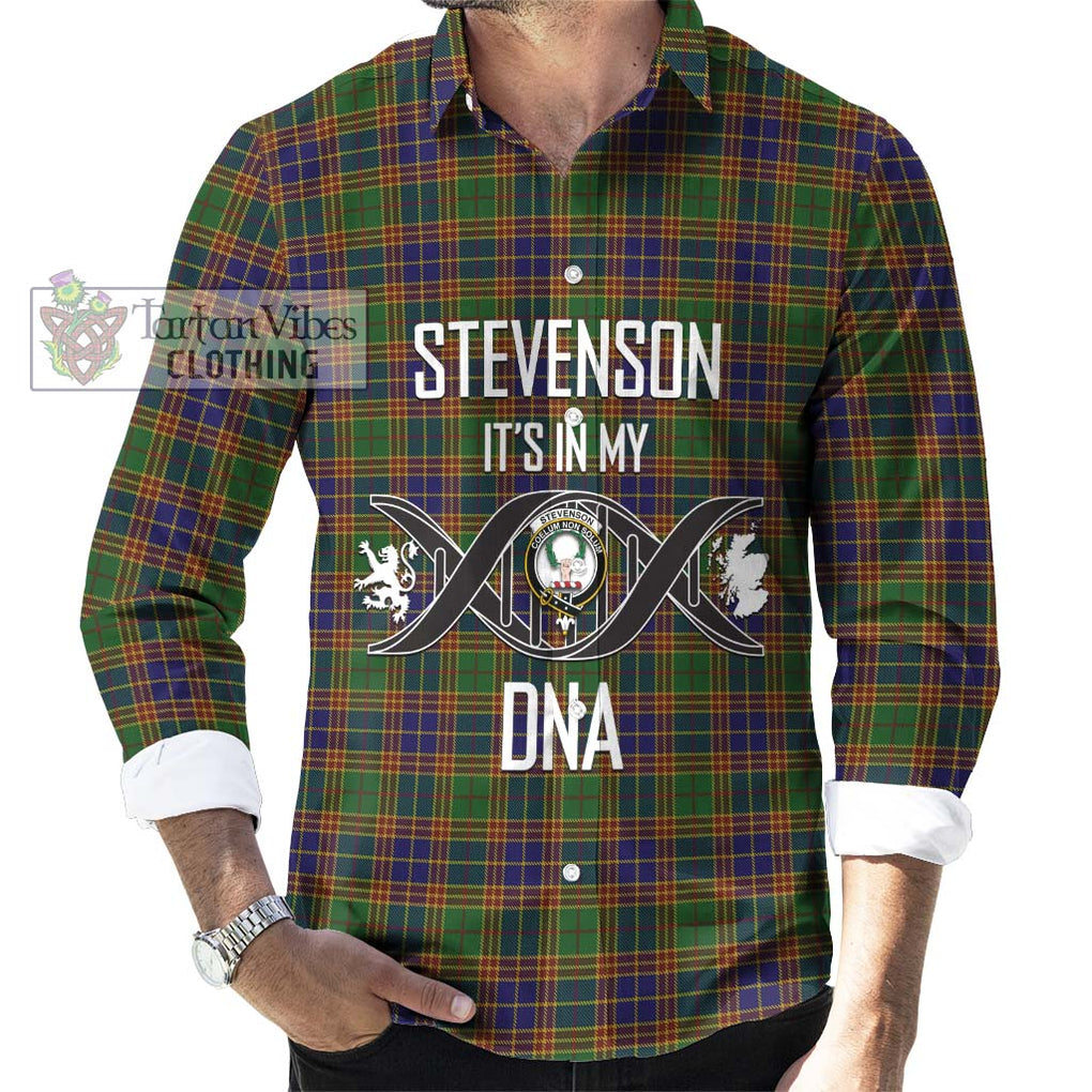 Stevenson Tartan Long Sleeve Button Shirt with Family Crest DNA In Me Style Men's Shirt S - Tartanvibesclothing Shop