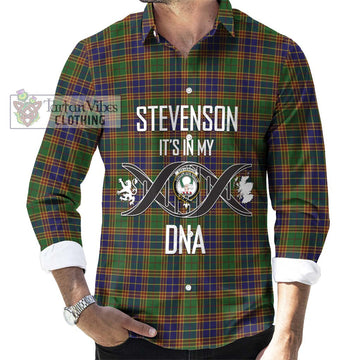 Stevenson Tartan Long Sleeve Button Shirt with Family Crest DNA In Me Style Men's Shirt S - Tartanvibesclothing Shop