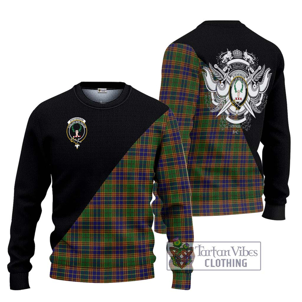 Stevenson Tartan Knitted Sweater with Family Crest and Military Logo Style Unisex - Tartanvibesclothing Shop