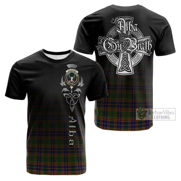 Tartan Vibes Clothing Stevenson Tartan Cotton T-shirt Featuring Alba Gu Brath Family Crest Celtic Inspired