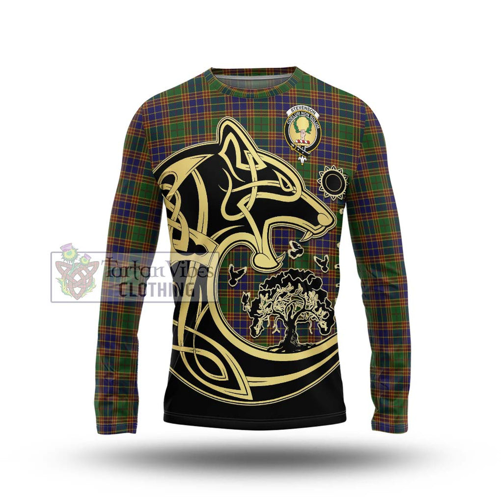 Stevenson Tartan Long Sleeve T-Shirt with Family Crest Celtic Wolf Style Unisex - Tartan Vibes Clothing