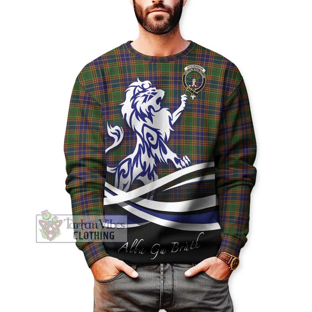 Stevenson Tartan Sweatshirt with Alba Gu Brath Regal Lion Emblem Unisex - Tartanvibesclothing Shop