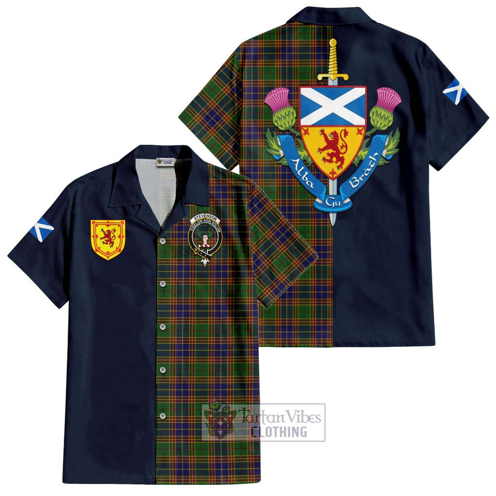 Tartan Vibes Clothing Stevenson Tartan Short Sleeve Button Shirt with Scottish Lion Royal Arm Half Style
