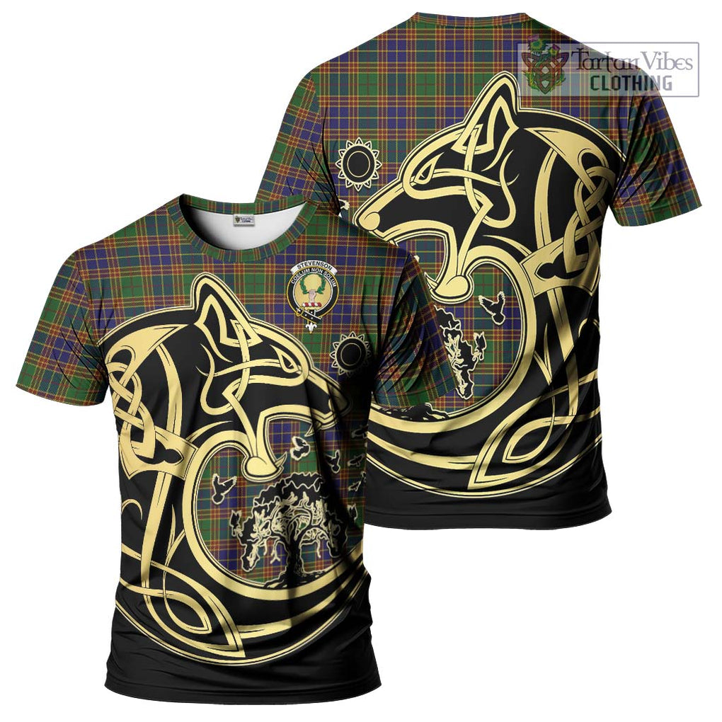 Stevenson Tartan T-Shirt with Family Crest Celtic Wolf Style Kid's Shirt - Tartan Vibes Clothing