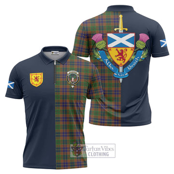 Tartan Vibes Clothing Stevenson Tartan Zipper Polo Shirt with Scottish Lion Royal Arm Half Style