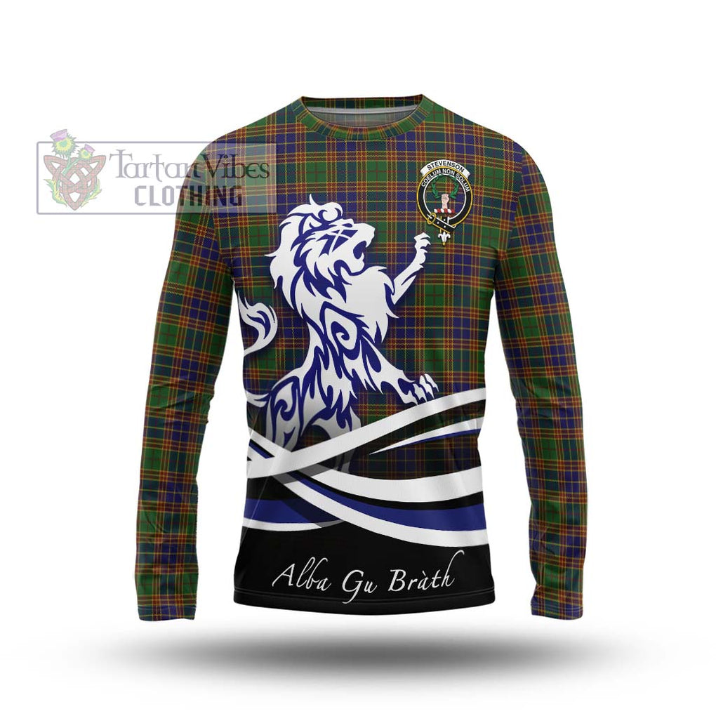 Stevenson Tartan Long Sleeve T-Shirt with Alba Gu Brath Regal Lion Emblem Unisex - Tartanvibesclothing Shop
