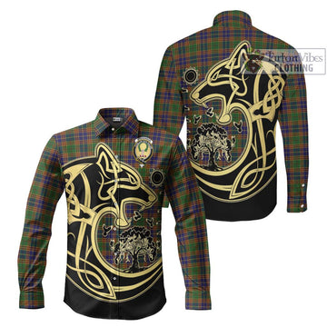 Stevenson Tartan Long Sleeve Button Shirt with Family Crest Celtic Wolf Style Men's Shirt S - Tartan Vibes Clothing