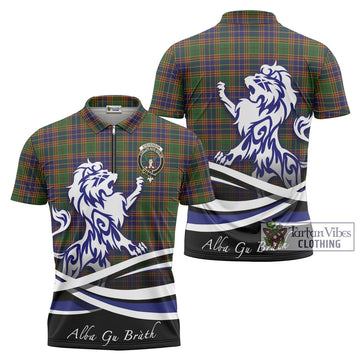 Stevenson Tartan Zipper Polo Shirt with Alba Gu Brath Regal Lion Emblem Unisex - Tartanvibesclothing Shop