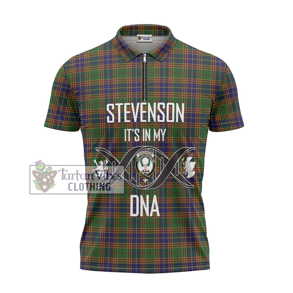 Stevenson Tartan Zipper Polo Shirt with Family Crest DNA In Me Style - Tartanvibesclothing Shop