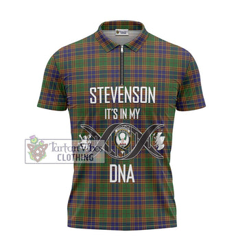 Stevenson Tartan Zipper Polo Shirt with Family Crest DNA In Me Style - Tartanvibesclothing Shop