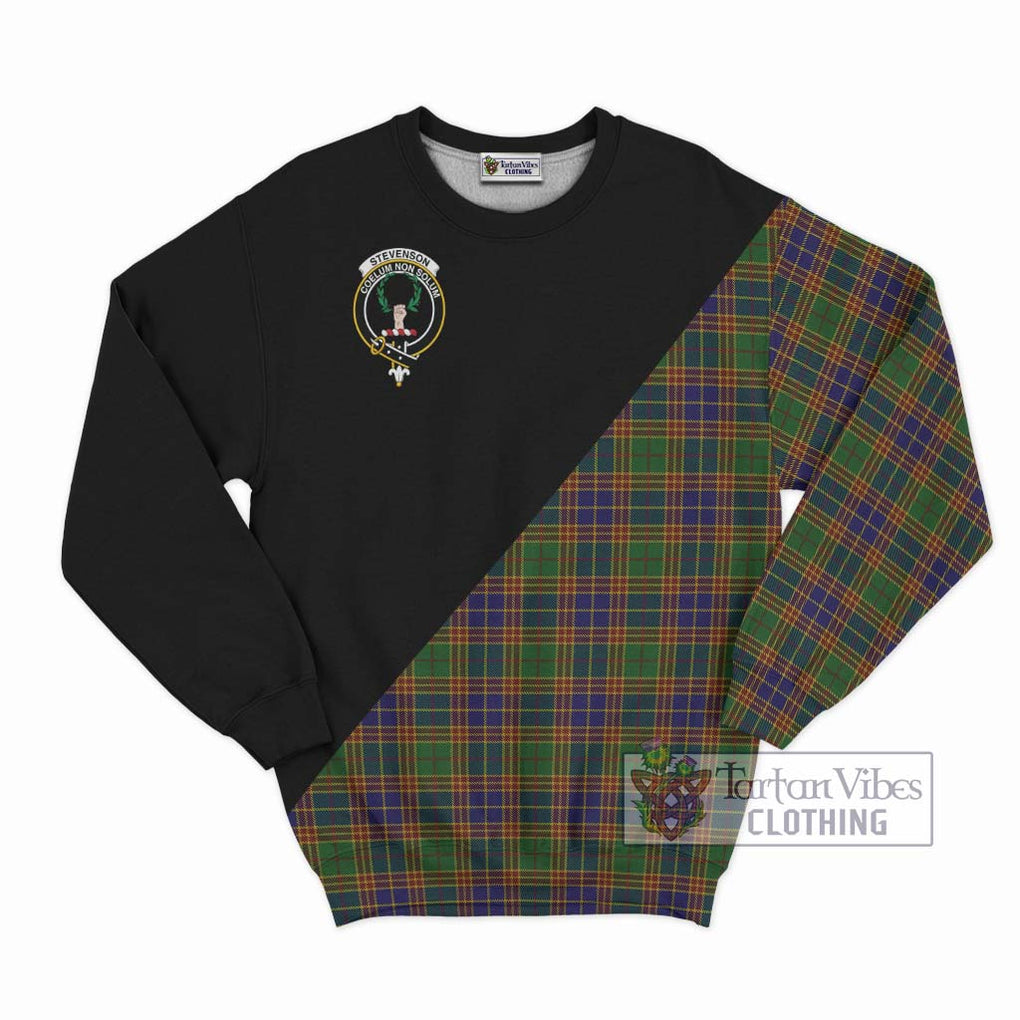 Stevenson Tartan Sweatshirt with Family Crest and Military Logo Style - Tartanvibesclothing Shop