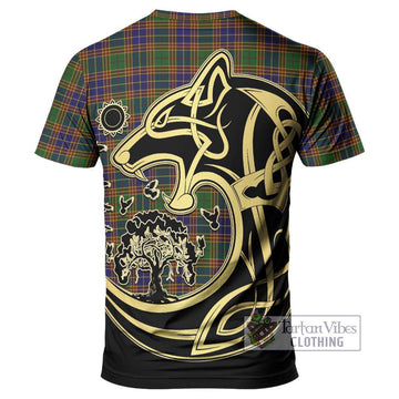 Stevenson Tartan T-Shirt with Family Crest Celtic Wolf Style - Tartan Vibes Clothing