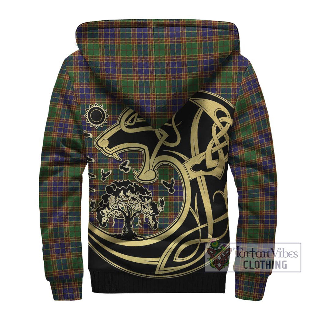 Stevenson Tartan Sherpa Hoodie with Family Crest Celtic Wolf Style - Tartan Vibes Clothing