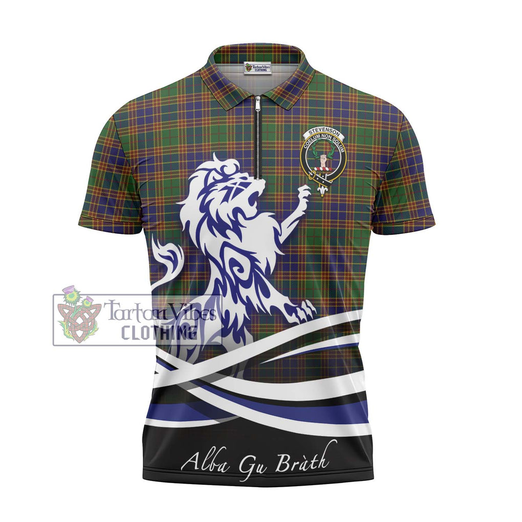 Stevenson Tartan Zipper Polo Shirt with Alba Gu Brath Regal Lion Emblem - Tartanvibesclothing Shop