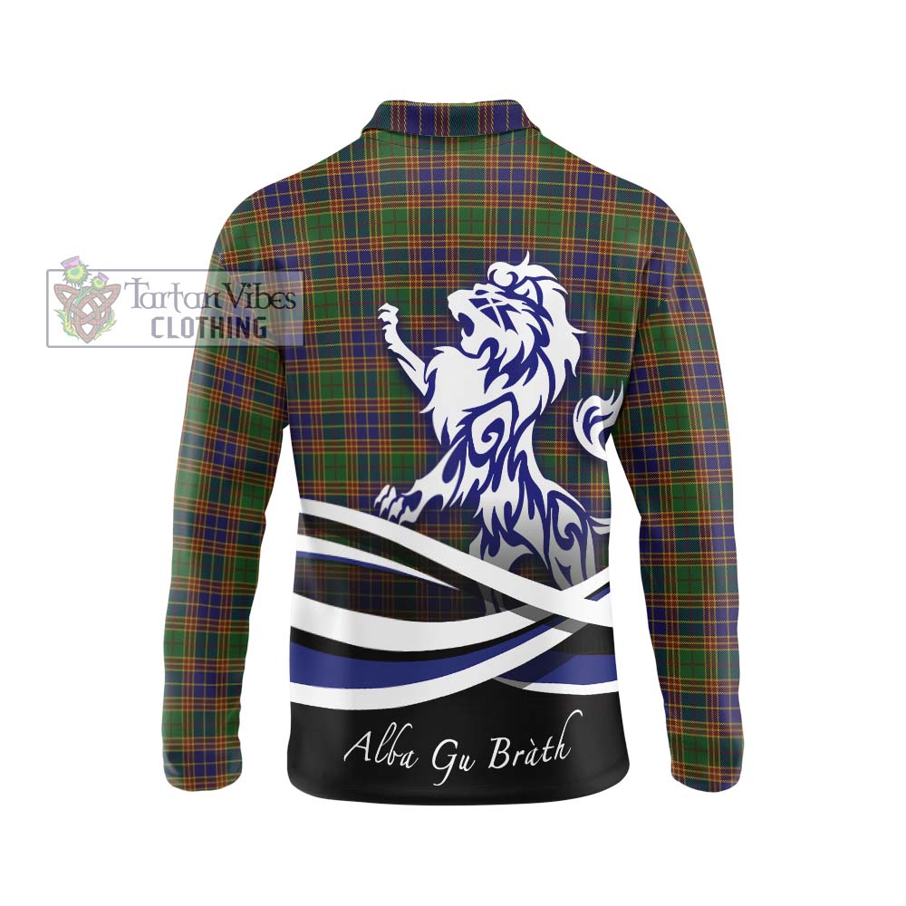 Stevenson Tartan Long Sleeve Polo Shirt with Alba Gu Brath Regal Lion Emblem - Tartanvibesclothing Shop