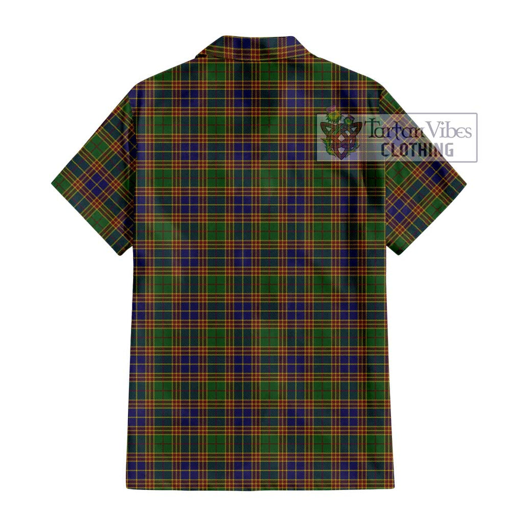Stevenson Tartan Short Sleeve Button Shirt with Family Crest DNA In Me Style - Tartanvibesclothing Shop