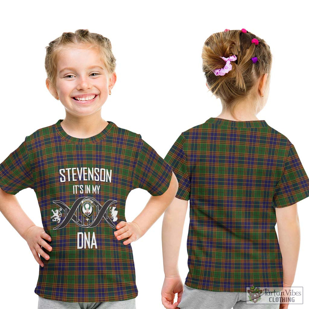 Stevenson Tartan Kid T-Shirt with Family Crest DNA In Me Style - Tartanvibesclothing Shop