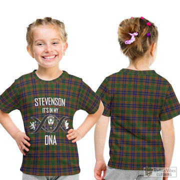 Stevenson Tartan Kid T-Shirt with Family Crest DNA In Me Style - Tartanvibesclothing Shop