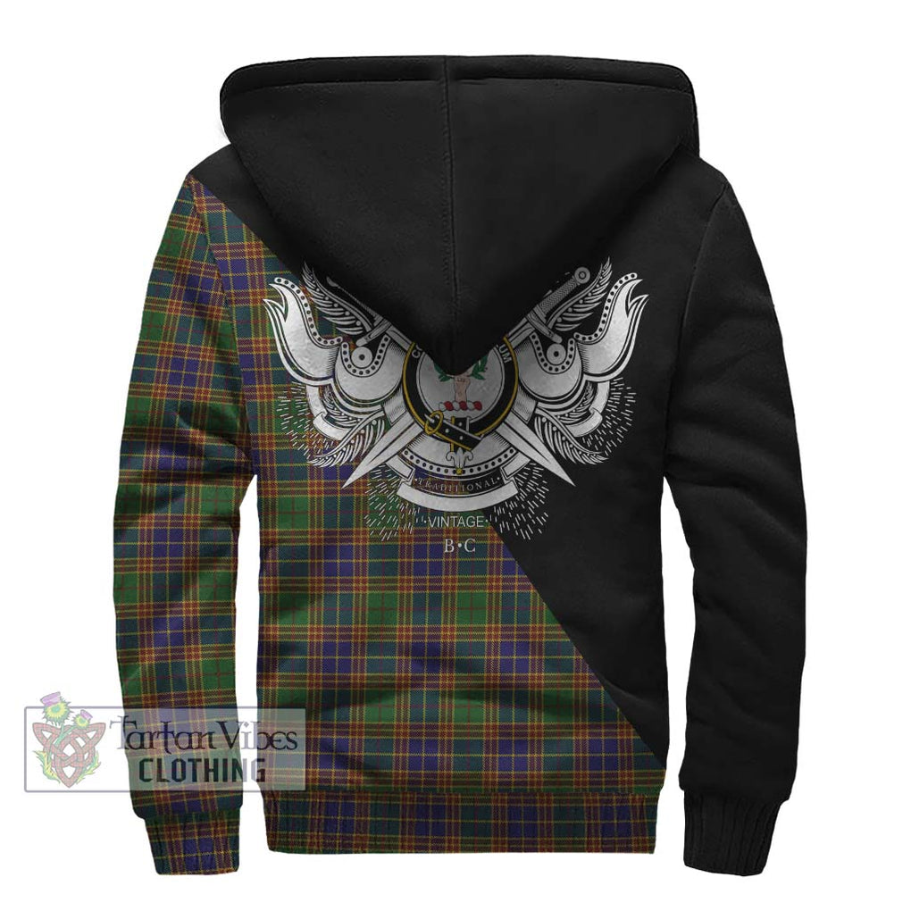 Stevenson Tartan Sherpa Hoodie with Family Crest and Military Logo Style - Tartanvibesclothing Shop